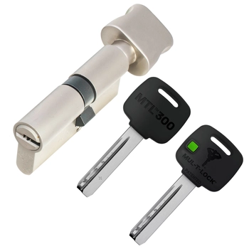 Цилиндровый механизм ключ-вертушка Mul-T-Lock (Светофор) MTL300 71 mm (28+10+33) никель + флажок