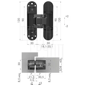 Петля Armadillo (Армадилло) скрытой установки U3D3300.TG матовый хром