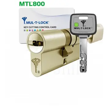 Цилиндровый механизм ключ-вертушка Mul-T-Lock (Светофор) MTL800 140 mm (75+10+55) латунь + флажок