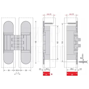 Дверная петля скрытой установки Ceam 1450 с 3D регулировкой никель