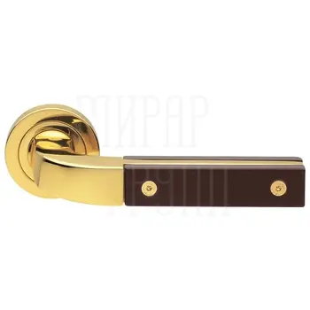 Дверные ручки на розетке Morelli Luxury 'Tree' золото со вставкой венги