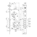 Замок врезной Mottura (Моттура) двухсистемный 54.J939M-S MyKey (левый) перекод. с торца кл. 60 мм без накл., схема