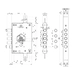 Замок врезной Mottura (Моттура) сувальдный с защёлкой 3D KEY 3D.771 S (левый), схема