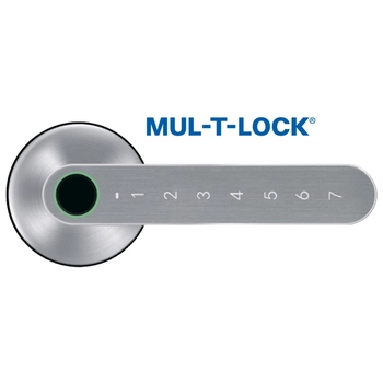 Электронная ручка Mul-T-Lock Smart H03 c отпечатком пальца, по коду, через телефон матовый хром