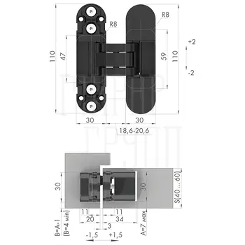 Петля Armadillo (Армадилло) скрытой установки U3D2000.TG золото