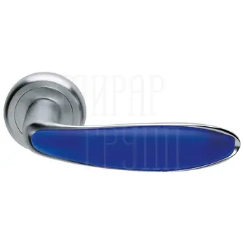 Дверные ручки на розетке Morelli Luxury 'Murano' матовый хром + матовое стекло голубое