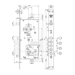 Замок врезной Mottura (Моттура) двухсистемный 54.J939M-D MyKey (правый) перекод. с торца кл. 60 мм без накл., схема